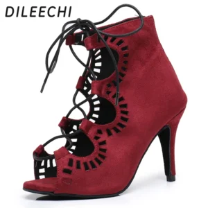 Bottines de danse Latine Rouge Velours Femme